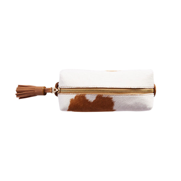 Make up Bag Tan and White Cowhide Leather