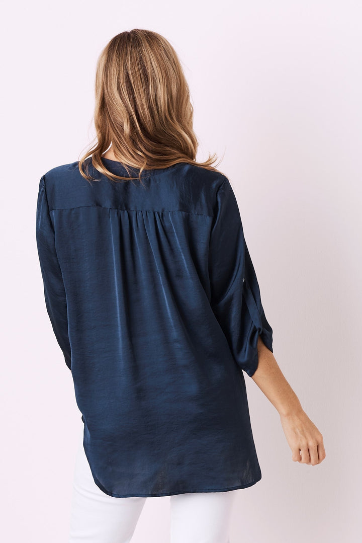 Tuscany Mid Sleeve Top Navy Tops