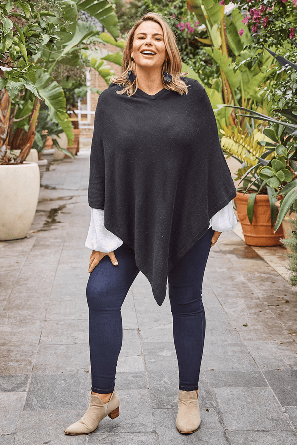 Cashmere and Wool Poncho Black Knitwear