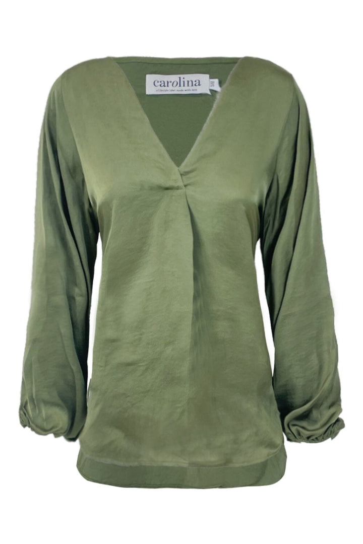 Charlotte V-Neck Long Sleeve Top Olive Tops