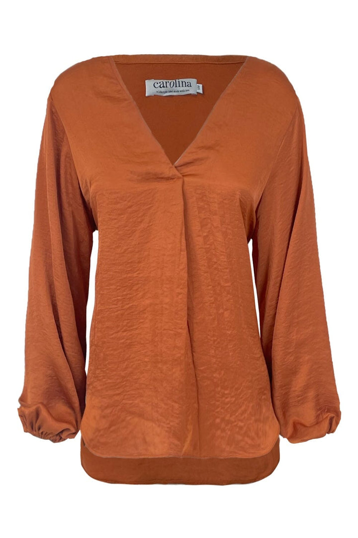 Charlotte V-Neck Long Sleeve Top Terracotta Tops