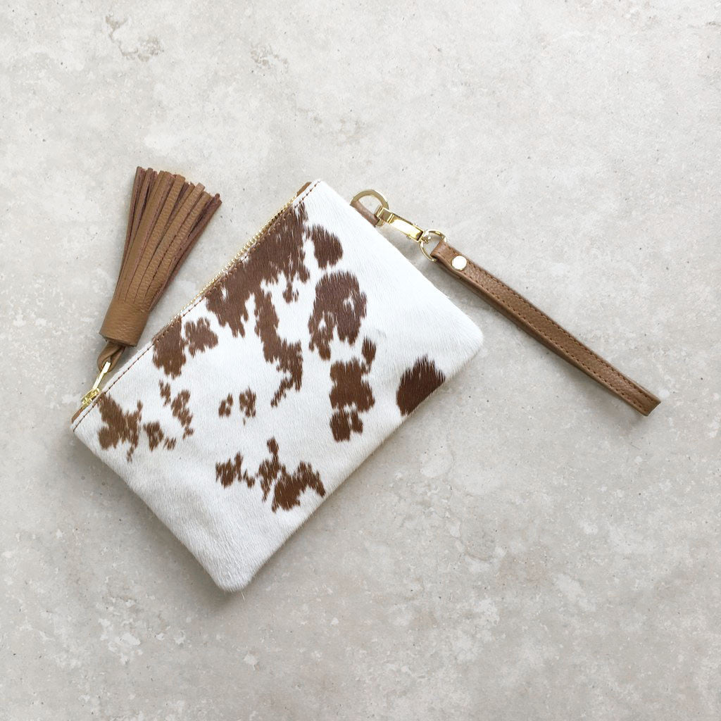 Mini Masai Mara Clutch Tan and White Cowhide Leather