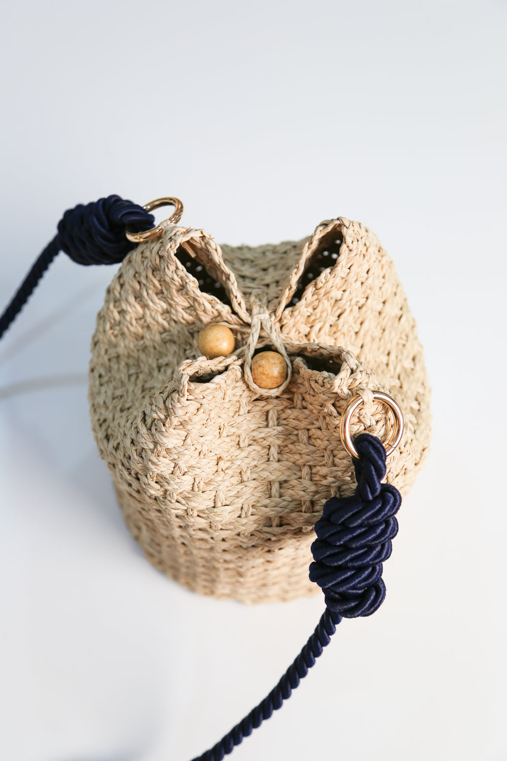 Maui Woven Bag Natural with Navy Strap Handbags