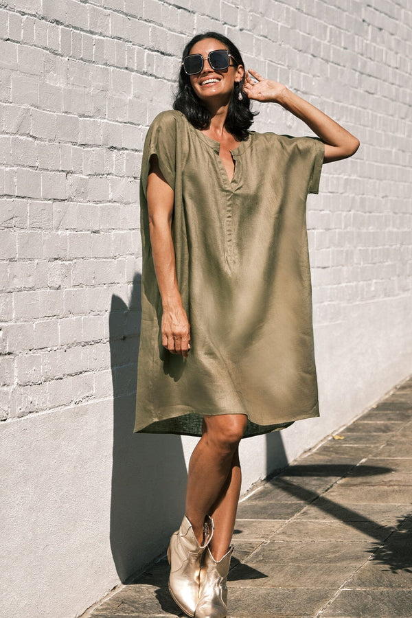 Kennedy Pure Linen Dress Olive Dress