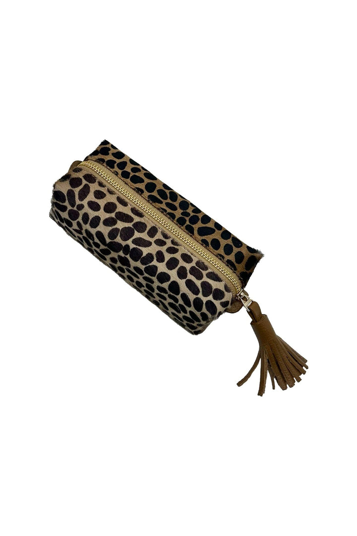 Make up Bag Giraffe Tan Cowhide Leather