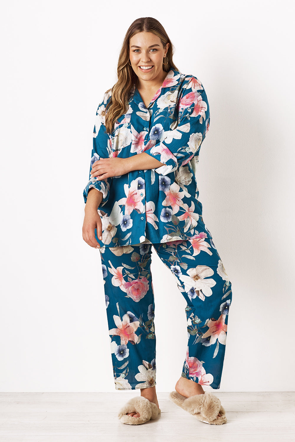 Floral Dreams Long Sleeve Pyjama Set Teal Pyjamas