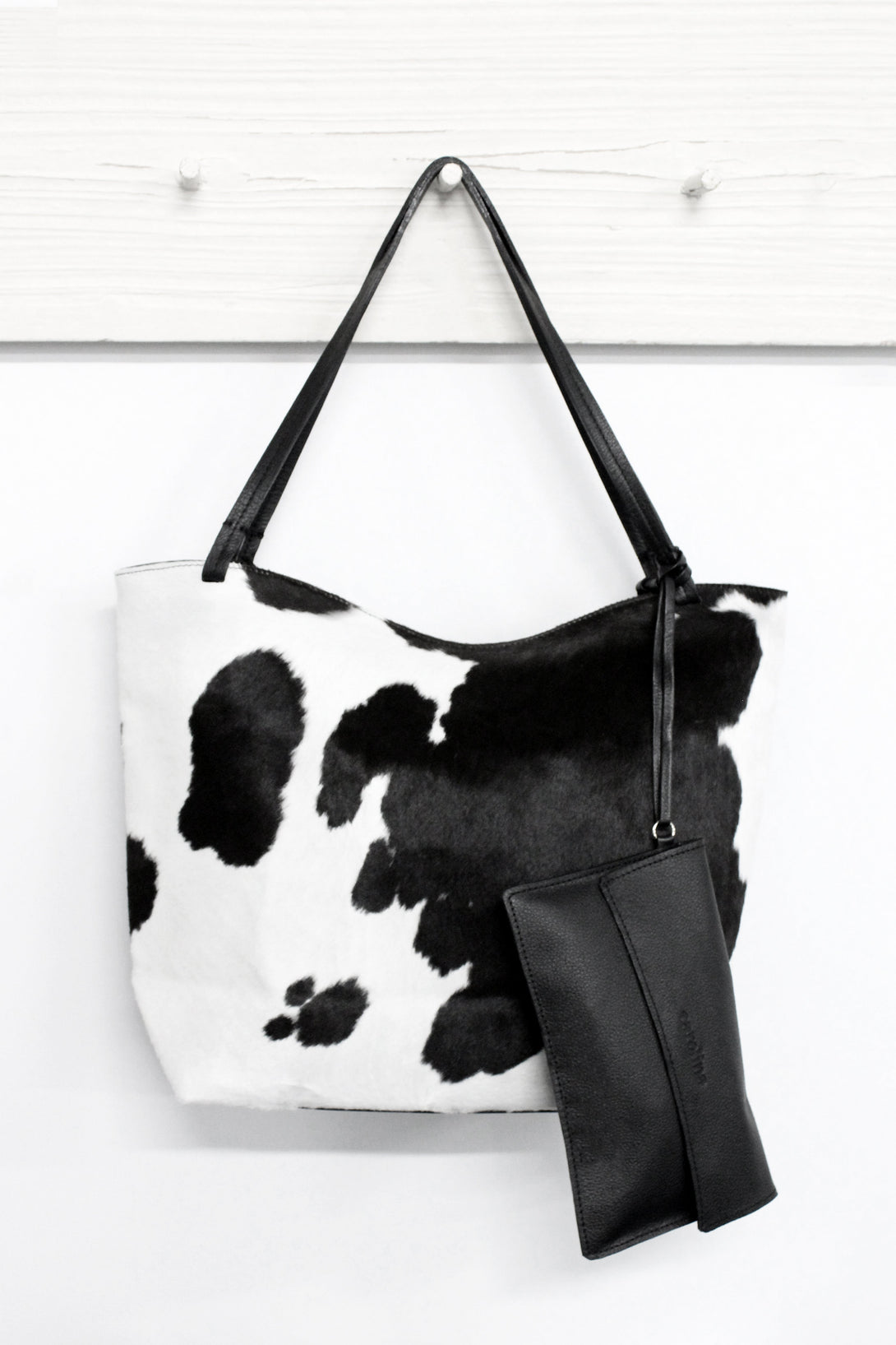 Nora Leather Handbag Black and White Cowhide Leather
