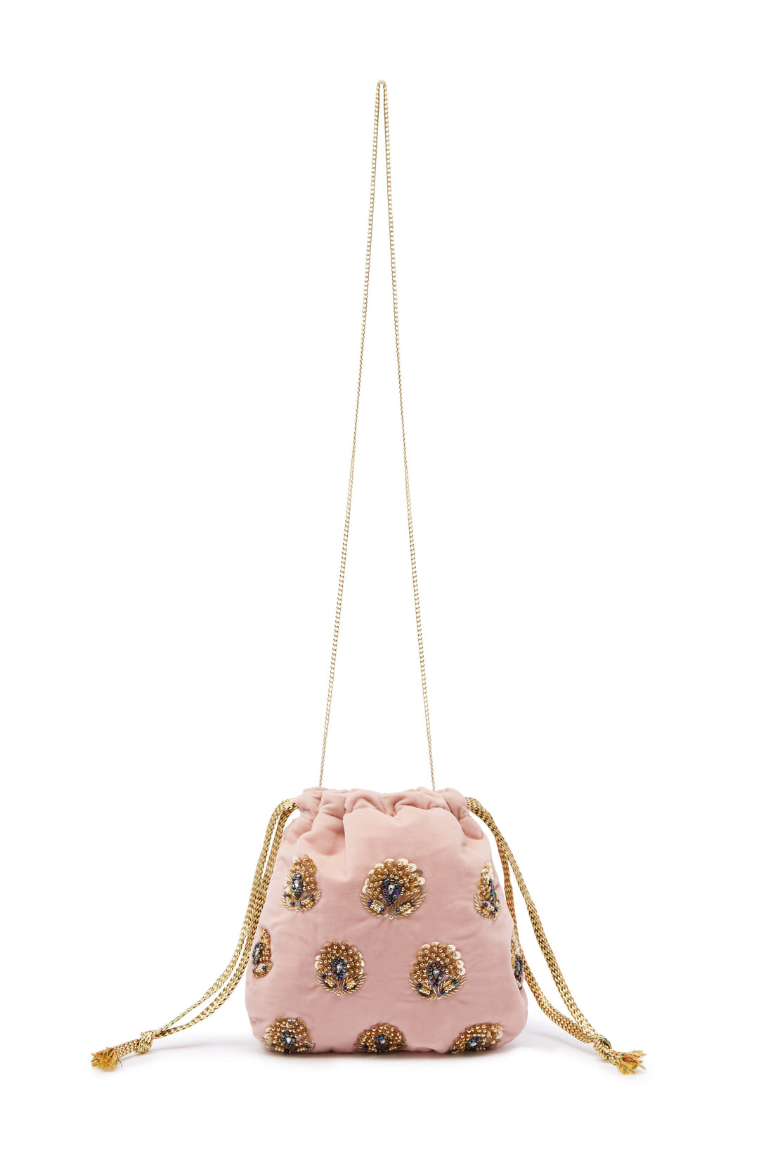 Rhiannon Velvet Drawstring Bag Blush Seasonal Handbag