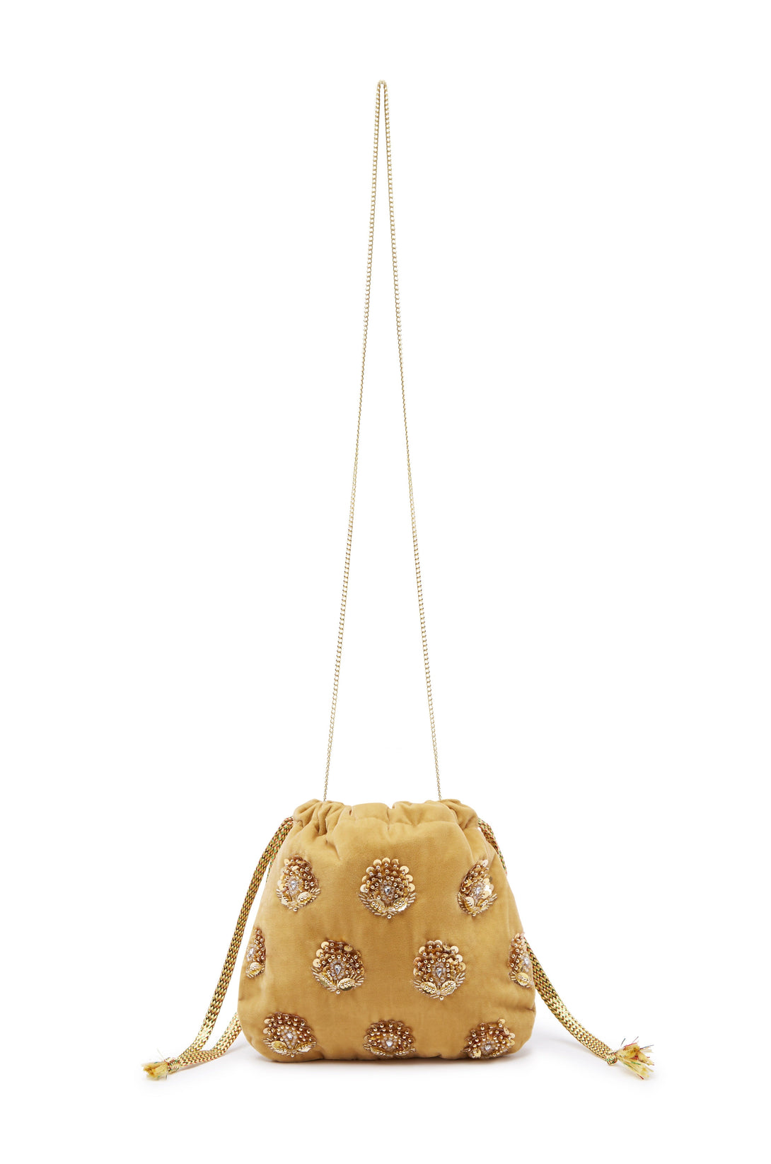 Rhiannon Velvet Drawstring Bag Gold Seasonal Handbag