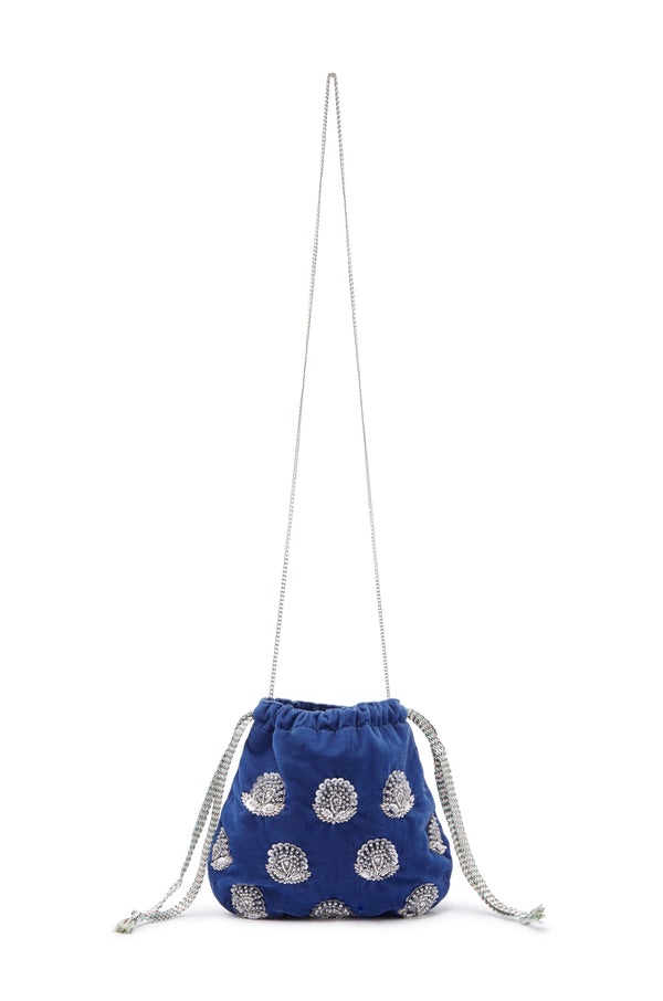Rhiannon Velvet Drawstring Bag Royal Blue Seasonal Handbag