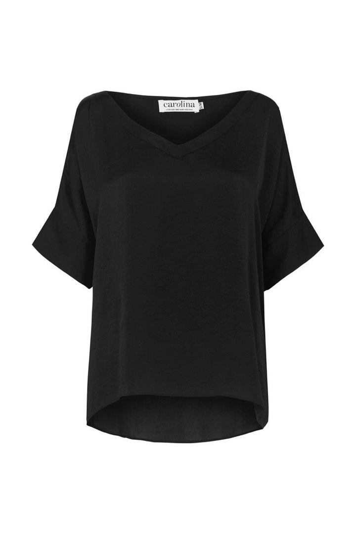 Bianca Short Sleeve Top Black with V Neck Tops