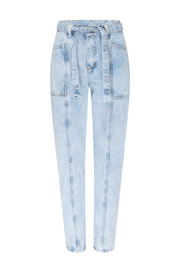 Sabrina Tie Waist Jeans Stone Wash Pants