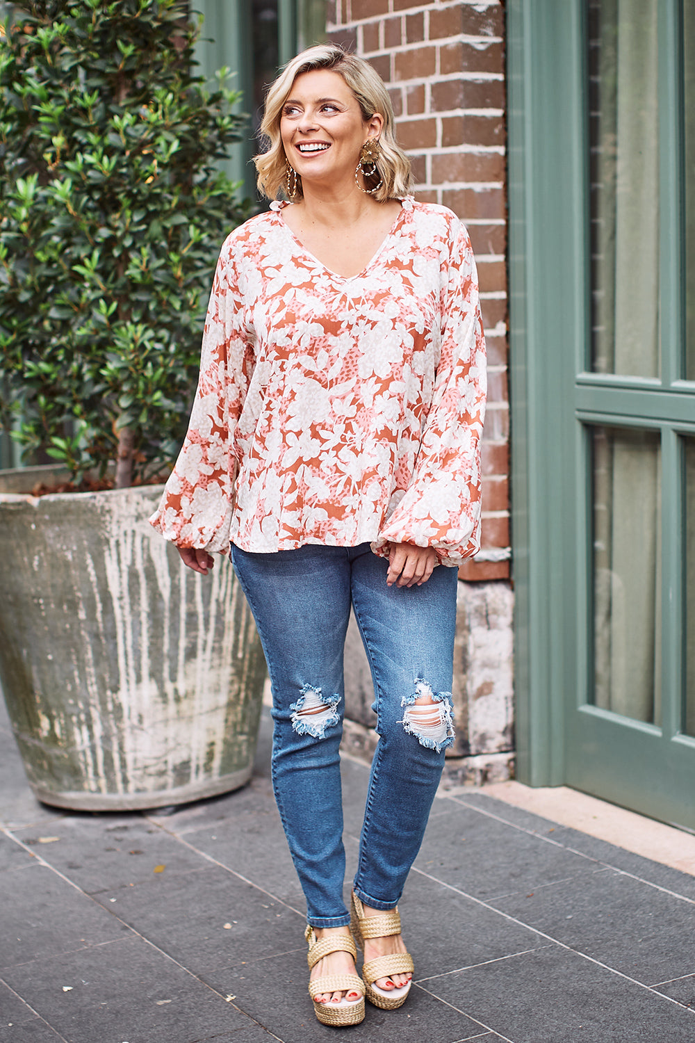 Shannon Floral Long Sleeve Top Rose Tops