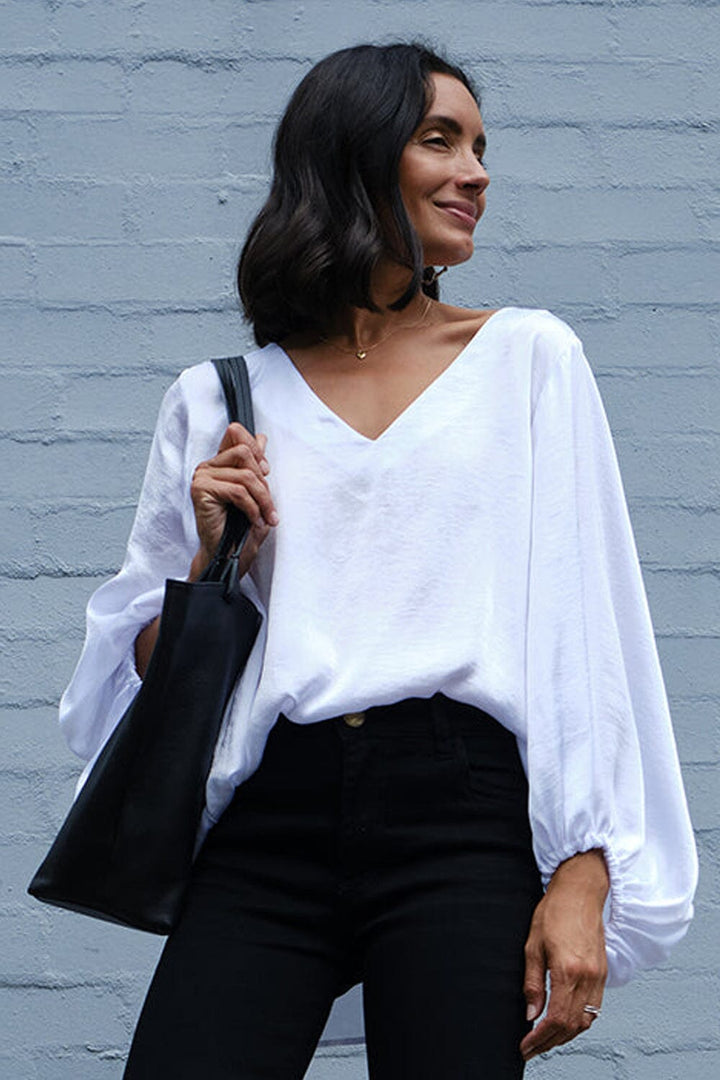 Sovana V-neck Long Sleeve Top White Tops