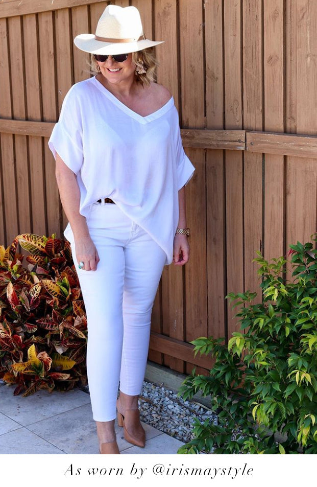 Bianca Short Sleeve Top White with V Neck Tops