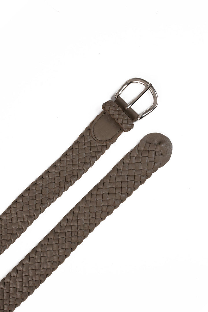 Plaited Jeans Belt Khaki Leather