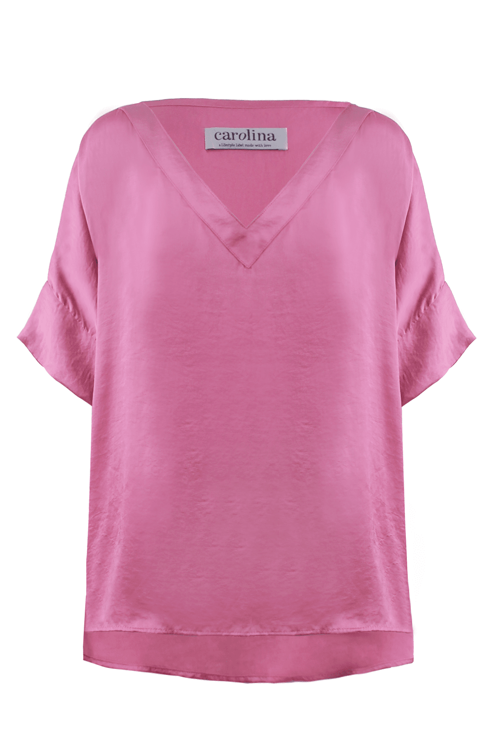 Bianca Short Sleeve Top Pink with V Neck Tops