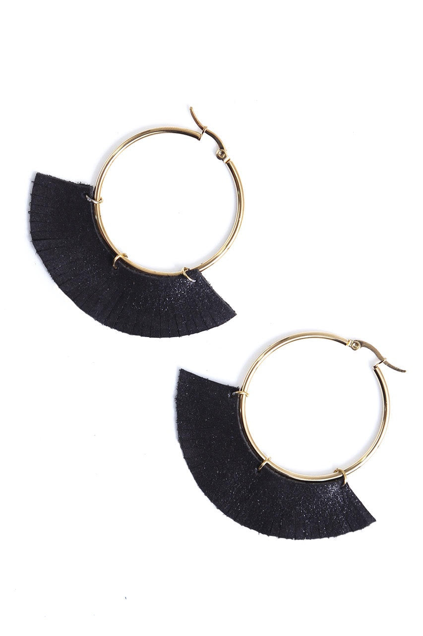 Luna Hoop Earrings Black Metallic Earrings