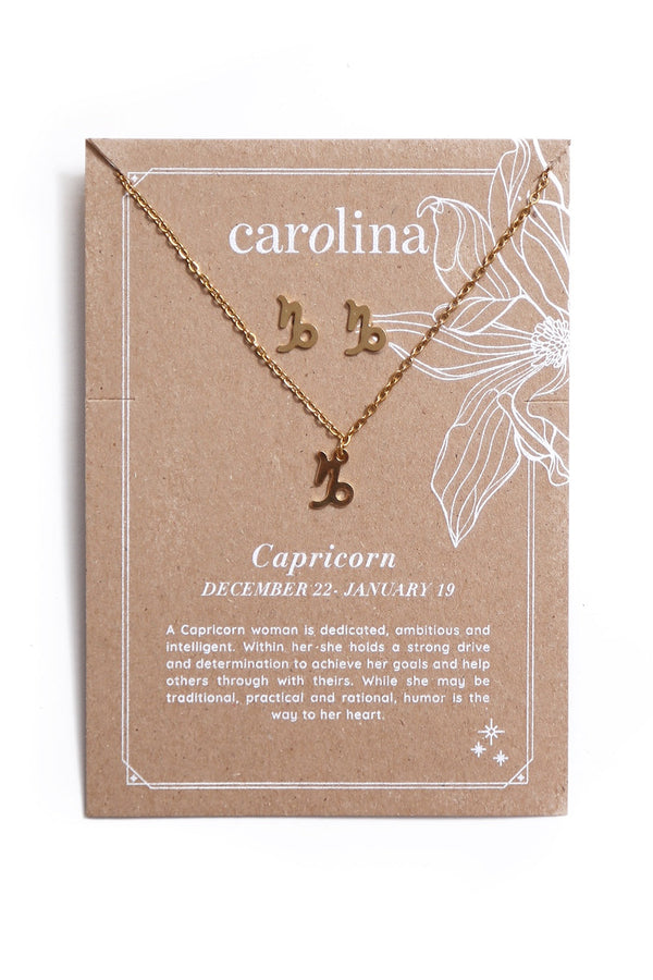 Capricorn Zodiac Necklace & Earring Set Necklace
