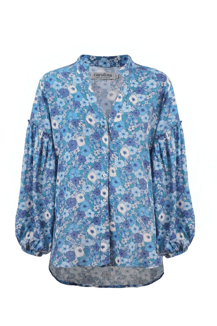 Dana Floral Long Sleeve Top Blue Tops