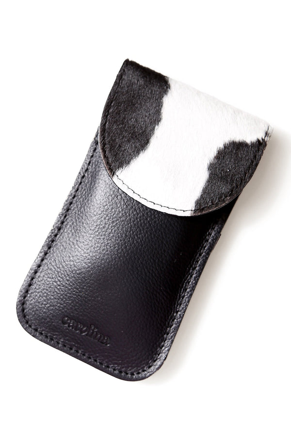 Sunglasses Case Black and White Cowhide Leather