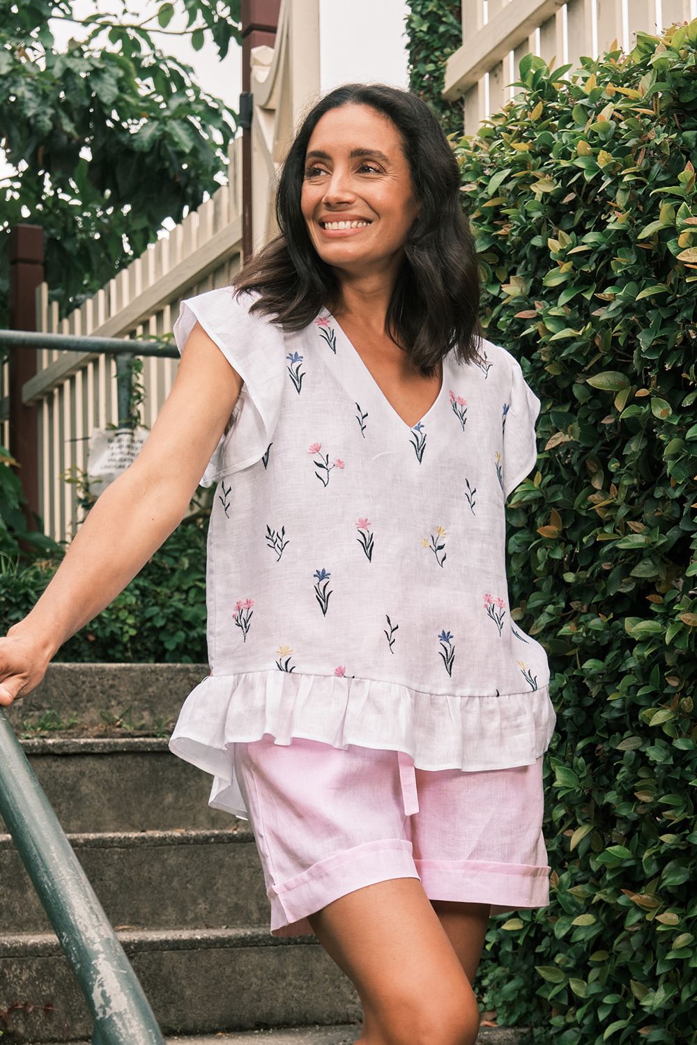 Grace Pure Linen Embroidered Top Tops