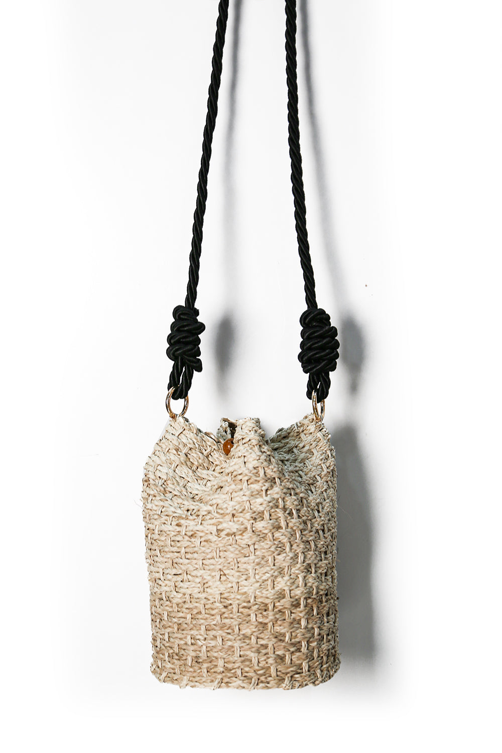 Maui Woven Bag Natural with Black Strap Handbags