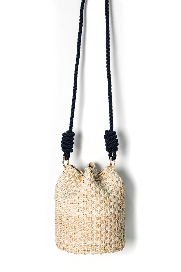 Maui Woven Bag Natural with Navy Strap Handbags