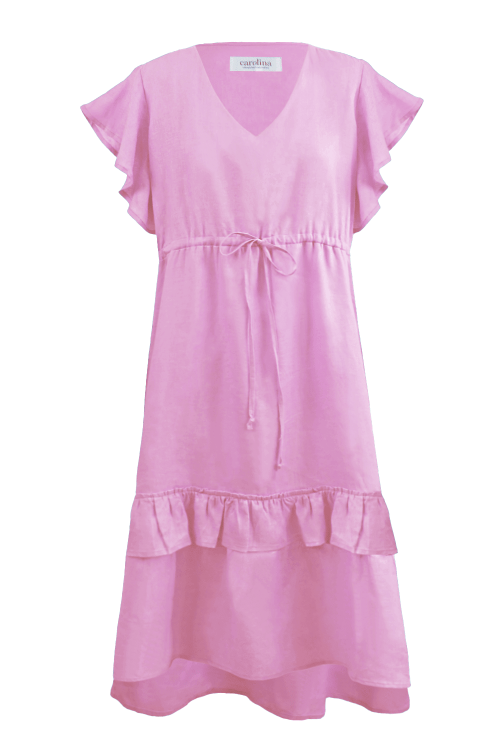 Linen Short Sleeve Dress Pink