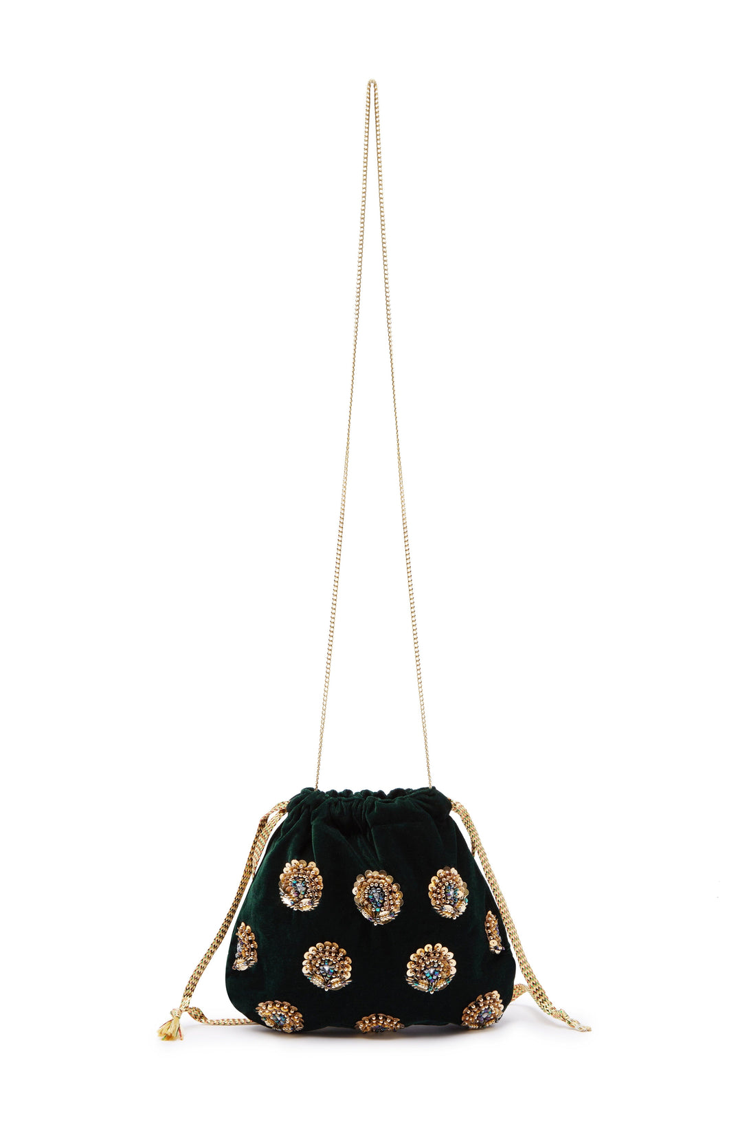 Rhiannon Velvet Drawstring Bag Forest Green Seasonal Handbag