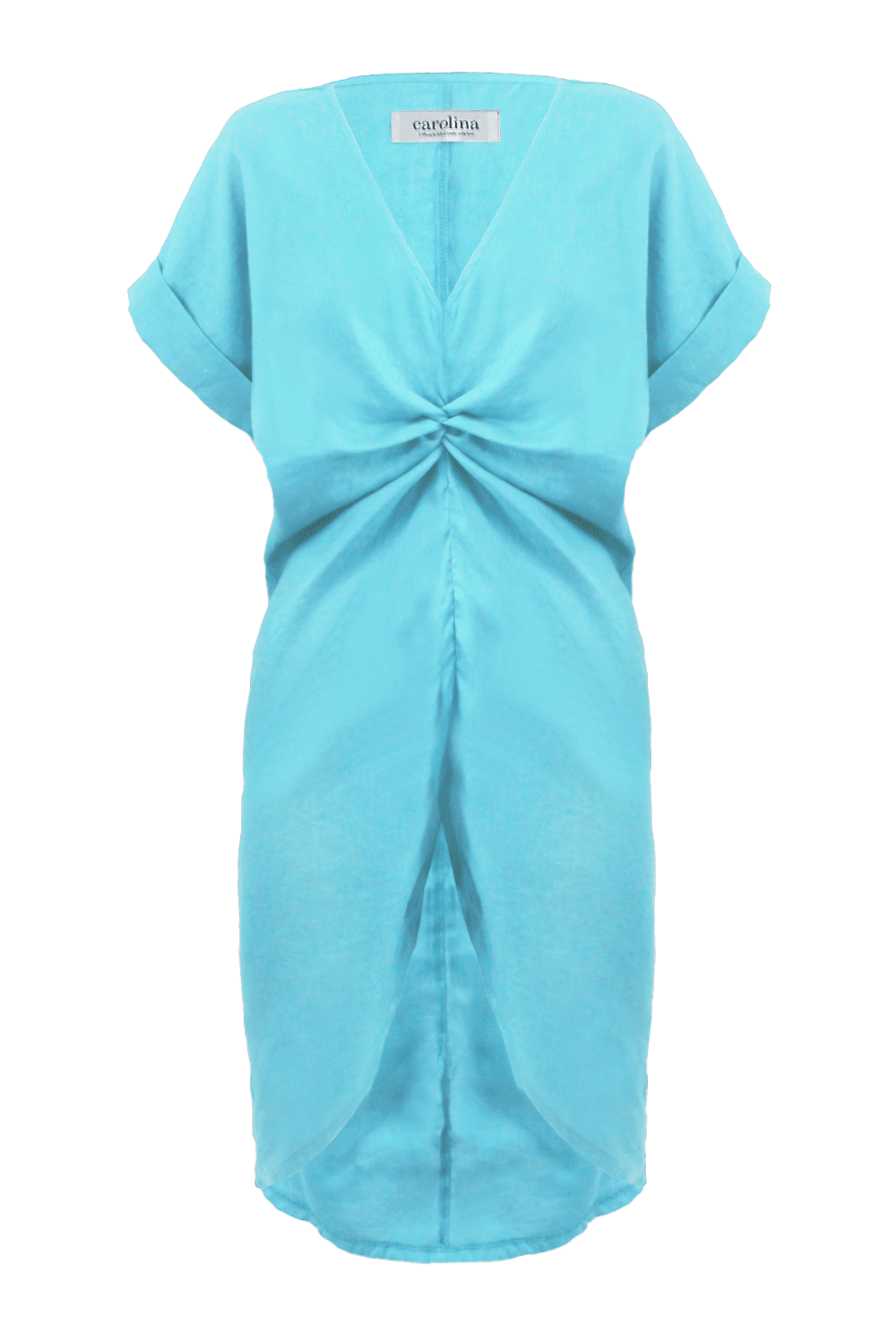 Saria Cuffed Short Sleeve Linen Dress Turqoise Dress