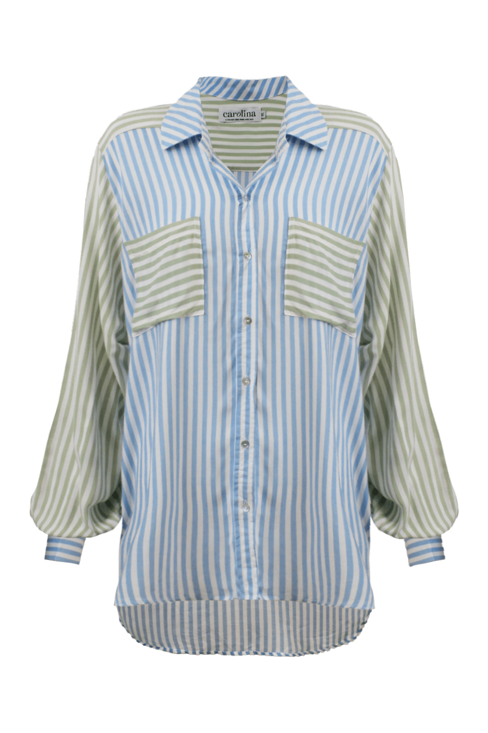 Marinetta Long Sleeve Collared Shirt Striped Sky Blue/Olive Tops