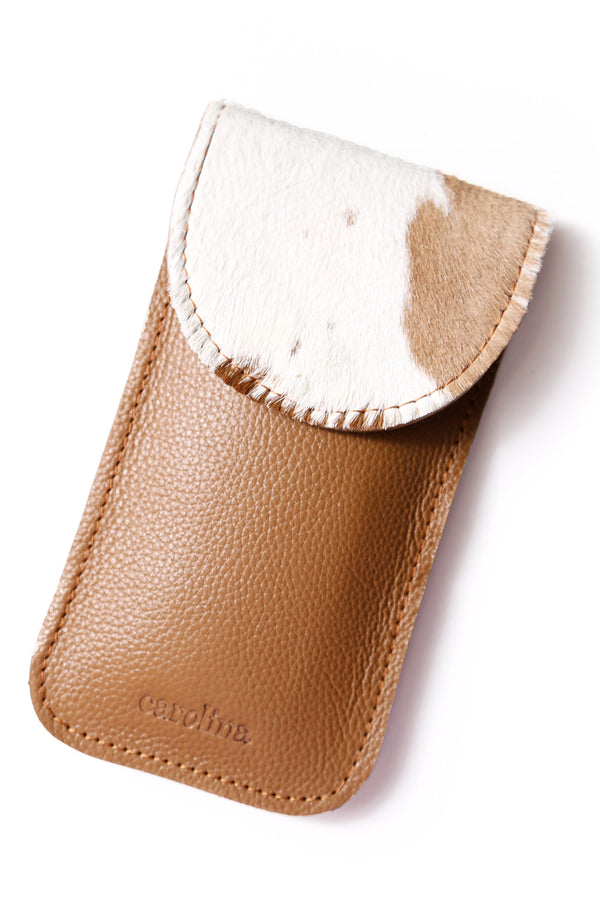 Sunglasses Case Tan and White Cowhide-Pre Order Leather