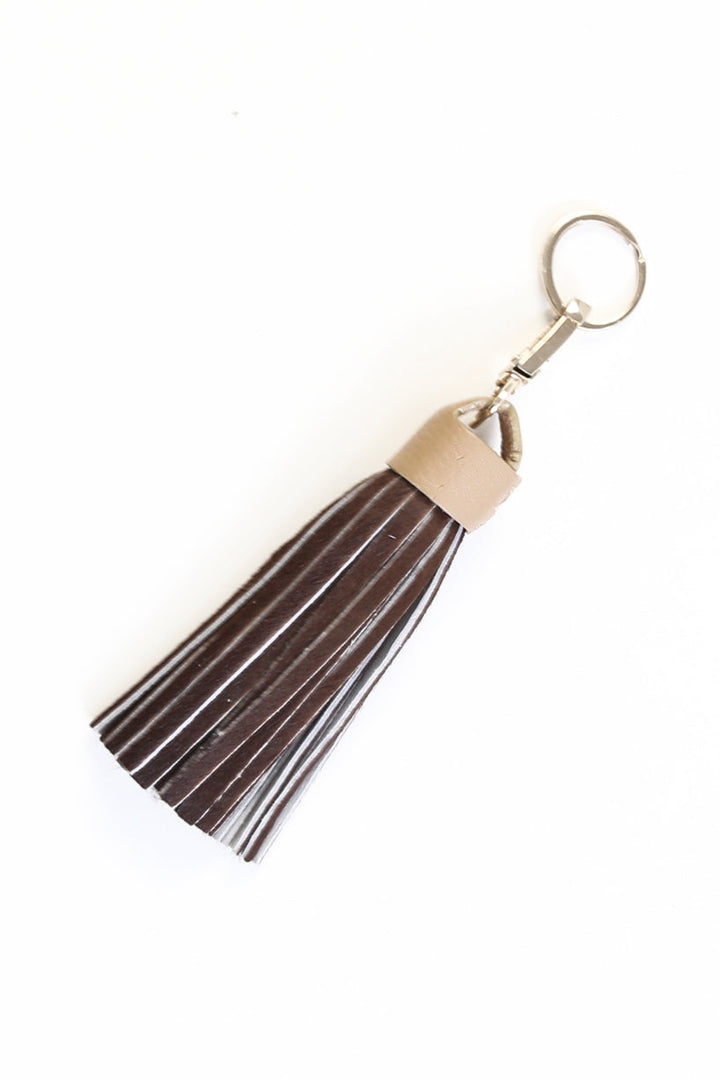 Tassel Keyring Sand Cowhide Leather